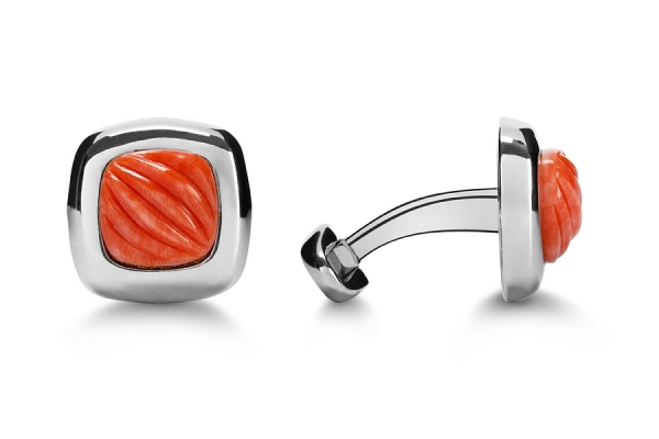 gemelli quadrato silver con corallo