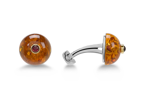 GEMELLI TONDO AMBRA CAB CON ORO E RODOLITE