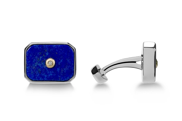 GEMELLI OTTAGONO LAPISLAZZULI BORDO SILVER CON ORO E DIAMANTI