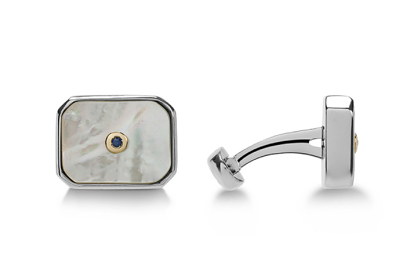 GEMELLI OTTAGONO MADREPERLA BORDO SILVER CON ORO E ZAFFIRI