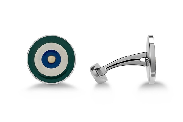 GEMELLI CERCHIO SMALTO VERDE BLU CON BORCHIA IN ORO 