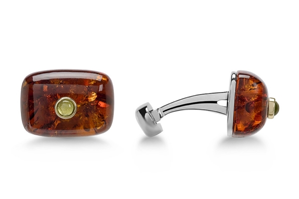 GEMELLI RETTANGOLO AMBRA CAB CON ORO E PERIDOTO
