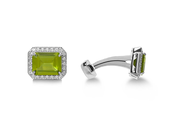 GEMELLI OTTAGONO PERIDOTO CON DIAMANTI