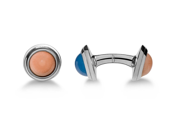 GEMELLI  ELLY MINI CAB MADREPORA ROSA E AGATA BLU