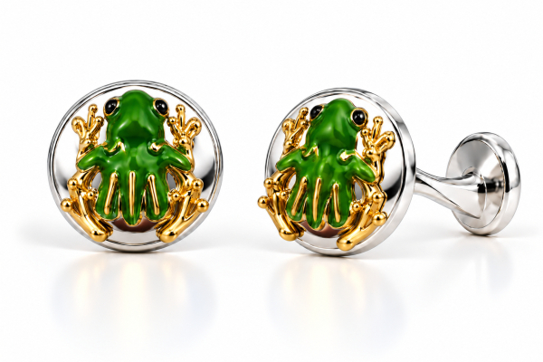 CUFFLINKS FROGS ENAMEL 