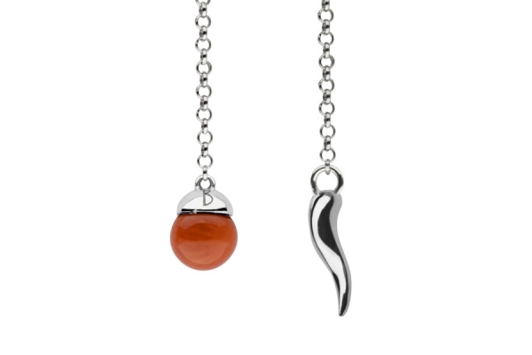 VEZZO lapel chain  MADREPORA rossa BALL CON CORNO IN ARGENTO