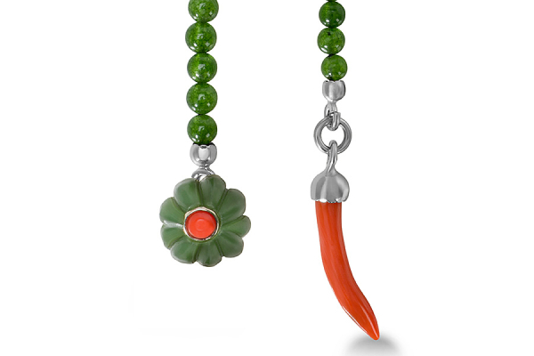 VEZZO lapel chain FIORE GIADA E CORALLO